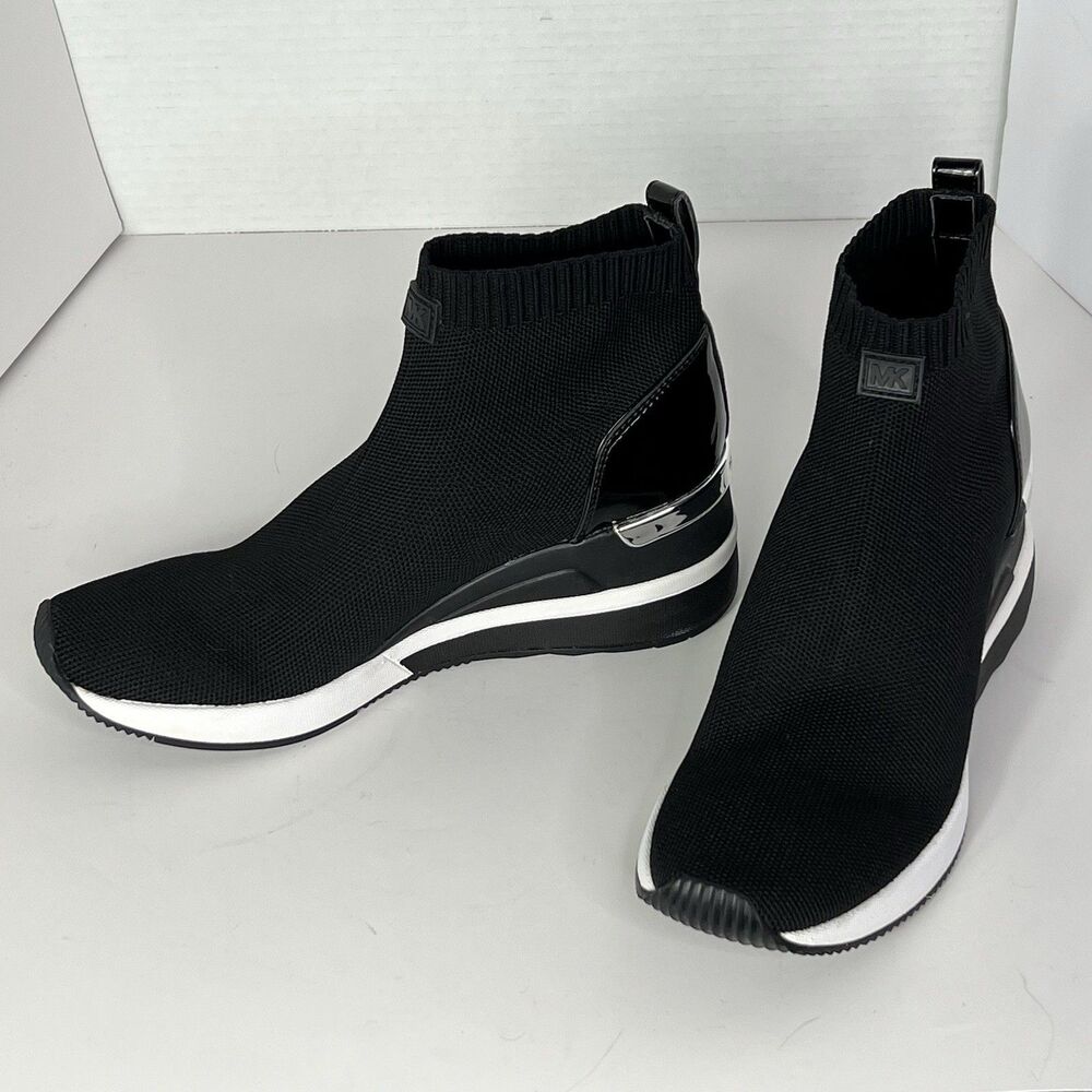 Michael Kors Skyler Sock Women's 8M Boots Shoes Wedge Sneakers Classic Black